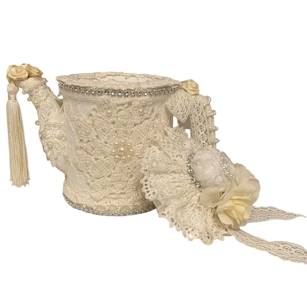 Elegant White Lace Floral Ceramic Teapot Decorative Vintage Handmade Table Decor